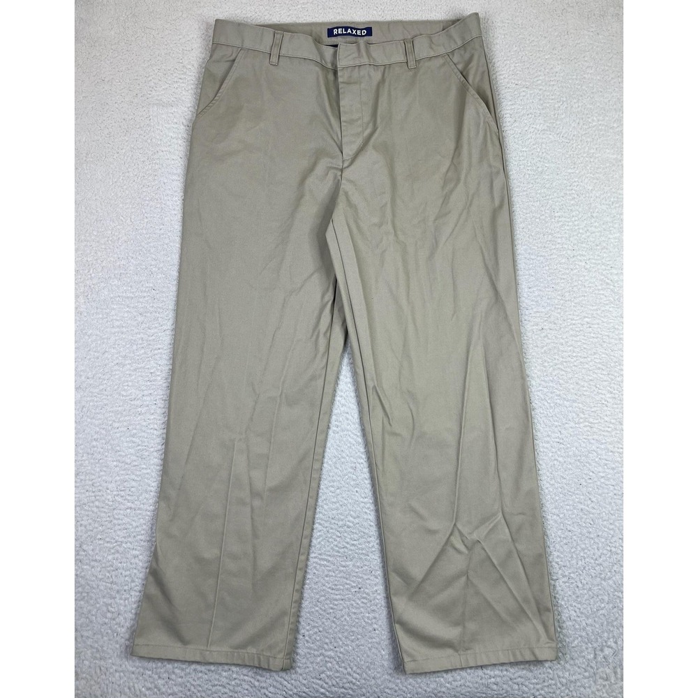 French Toast Pants Mens 38x30 Khaki Relaxed Flat Front Chino Uniform Zip Fly
